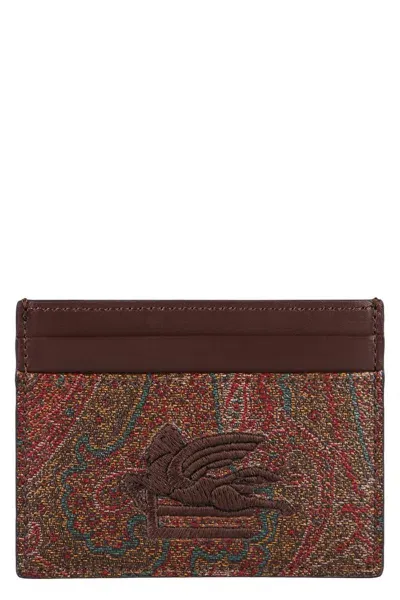 Etro Paisley Motif Card Holder In Brown