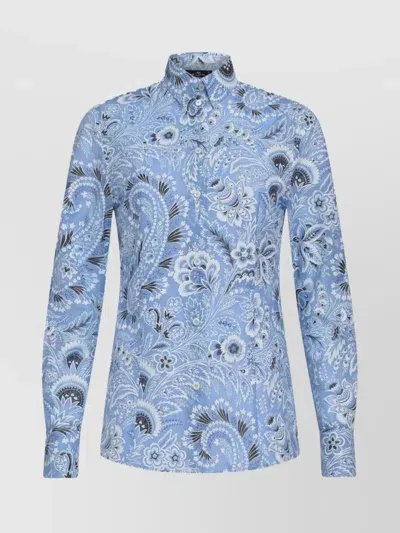 Etro Paisley-print Cotton Blend Shirt In Clear Blue