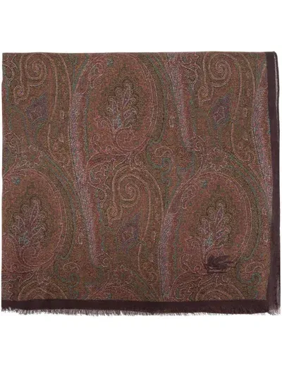 Etro Paisley-print Frayed-edge Scarf In Brown