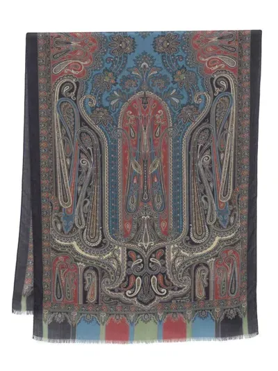 Etro Paisley-print Scarf In Blue