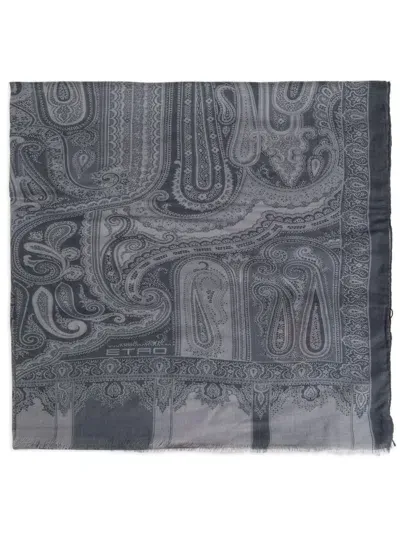 Etro Paisley-print Scarf In Grey