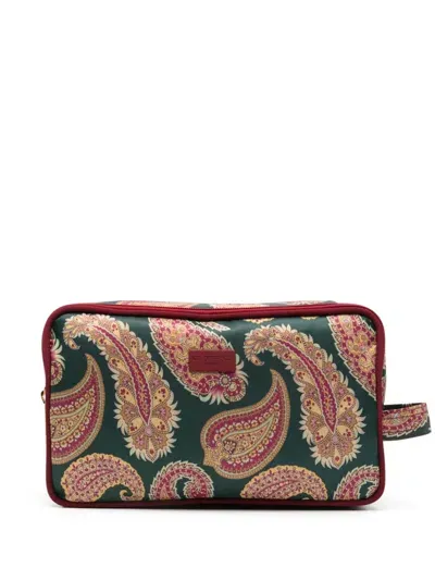 Etro Paisley-print Wash Bag In Green