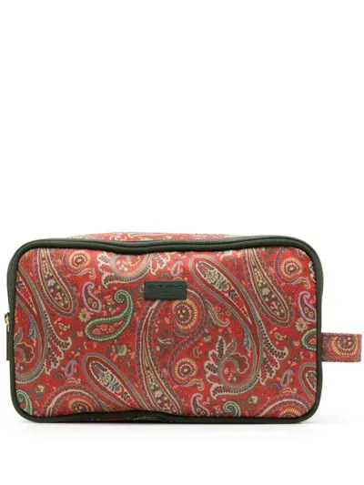 Etro Paisley-print Wash Bag In Red