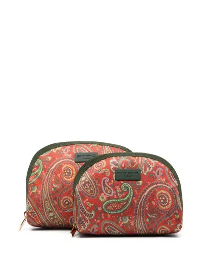 Etro Paisley-print Wash Bags (set Of Two) In Red