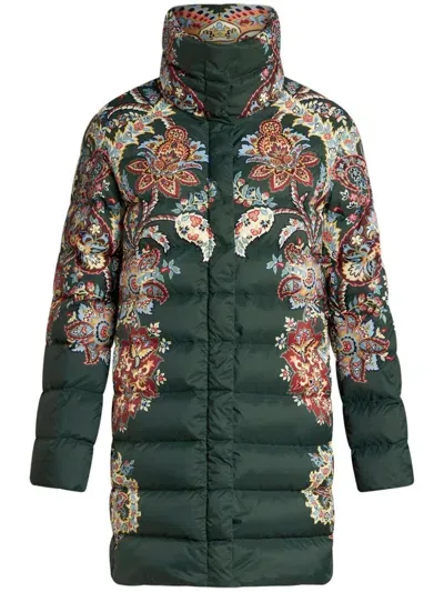 Etro Bedruckte Daunenjacke Aus Nylon In Green