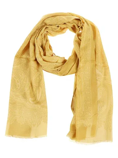 Etro Paisley Printed Fringed Scarf In Yellow