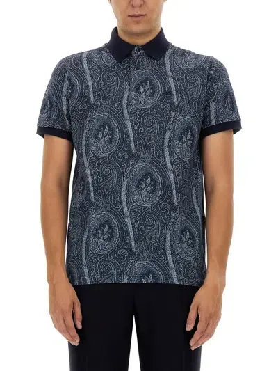 Etro Paisley Printed Polo Shirt In Blue