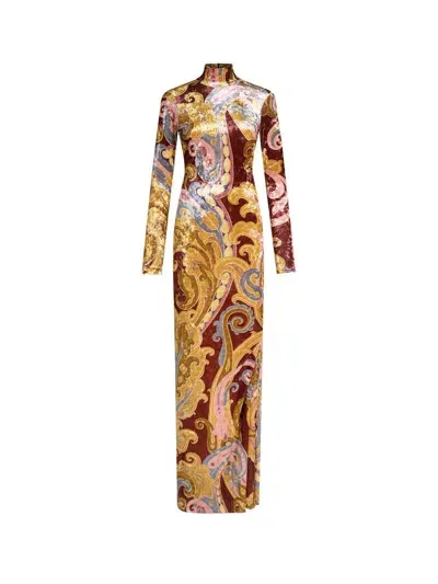 Etro Paisley Printed Turtleneck Chenille Dress In Multicolor