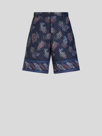 Etro Paisley-print Quilted Bermuda Shorts In Blue