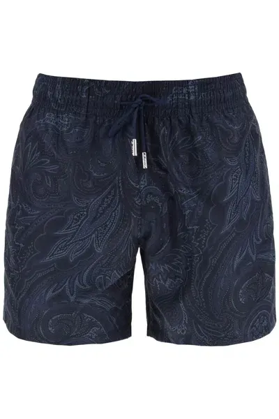 Etro Paisley Print Swim Shorts In Black