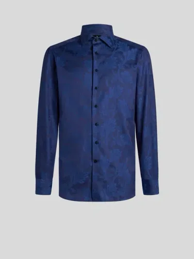 Etro Paisley-print Cotton Shirt In Blue