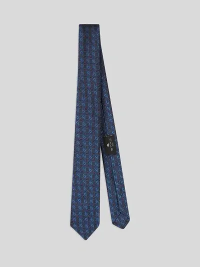 Etro Paisley Silk Tie In Blue