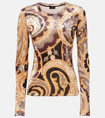 Etro Paisley Velvet Top In Gold