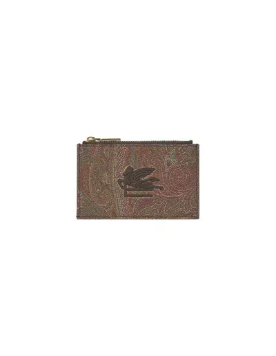 Etro Paisley Wallet With  Pegasus Logo In Brown