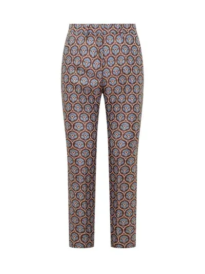 Etro Cropped Jacquard Slim Pants In Blue