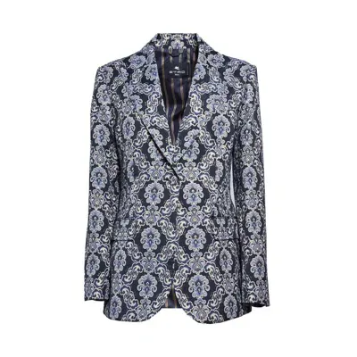 Etro Pattern Jacquard Single Breasted Blazer In Multi