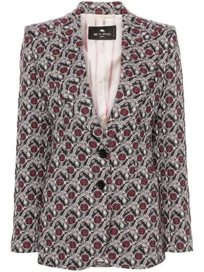 Etro Patterned-jacquard Blazer In Black