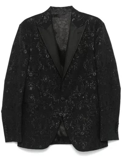 Etro Silk-trimmed Paisley-jacquard Wool-blend Tuxedo Jacket In Black