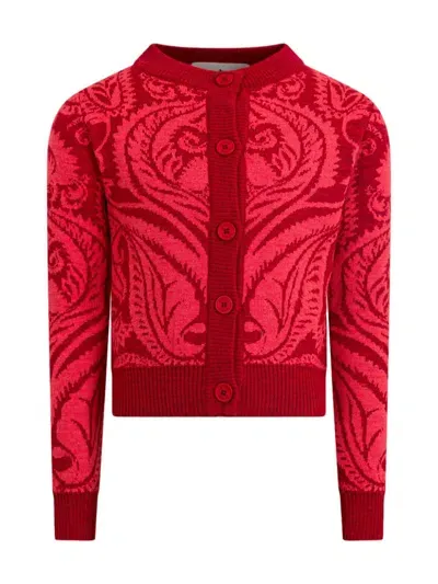 Etro Kids' Patterned-jacquard Cardigan In Pink