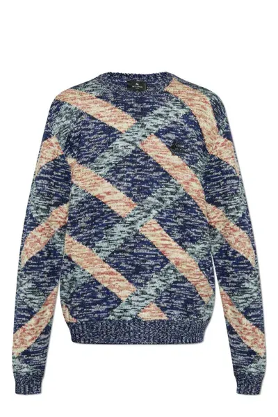 Etro Patterned Knitted Jumper In Navy Blue