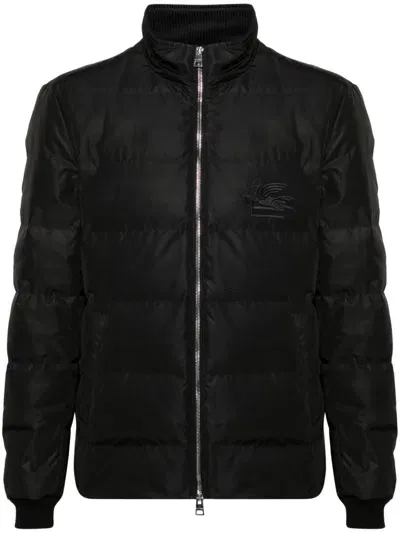 Etro Pegaso-embroidered Puffer Jacket In Black