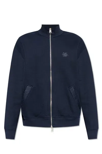 Etro Pegaso Embroidered Turtleneck Sweatshirt In Navy