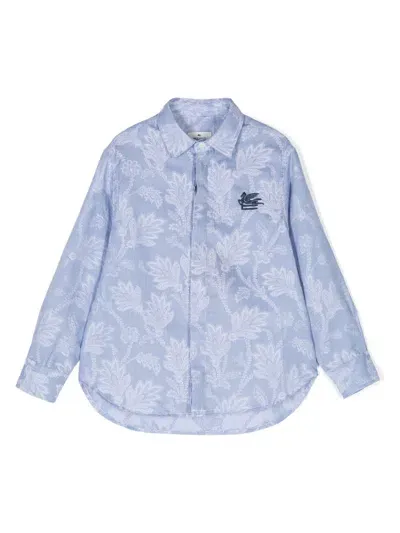 Etro Kids' Pegaso Embroidery Shirt In Blue