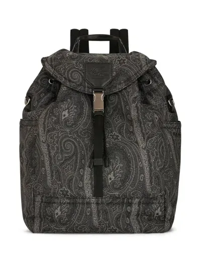 Etro Pegaso-motif Paisley-print Backpack In Black