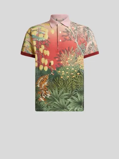 Etro Graphic-print Ombré Polo Shirt In Green