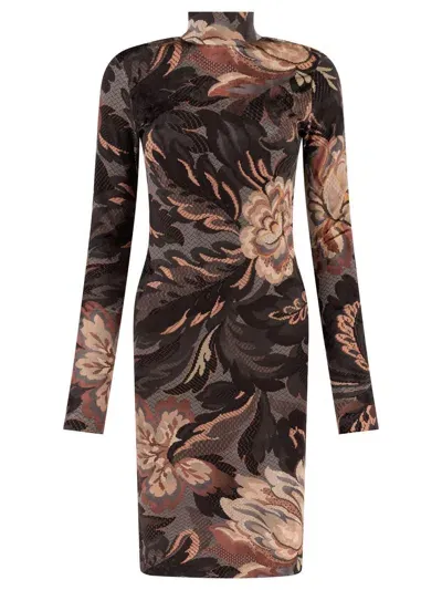 Etro Printed Chenille Dress In Black