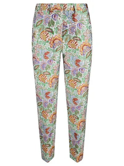 Etro Printed Fitted Trousers In White/green