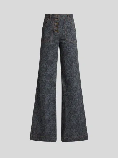 Etro Printed Flared Jeans In Blue