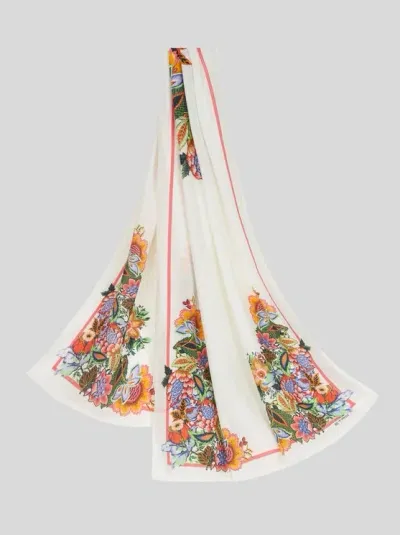 Etro Bouquet-print Fringed Scarf In White