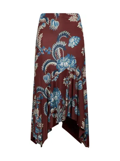 Etro Printed Jersey Draped Maxi Skirt In Dark Brown,multicolor