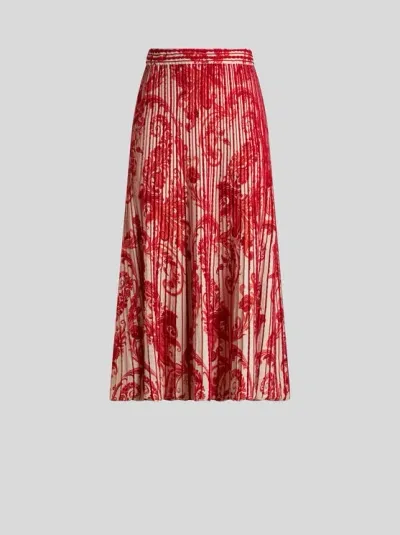 Etro Printed Knit Midi Skirt In Red