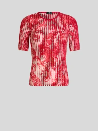 Etro Printed Knit T-shirt In Red