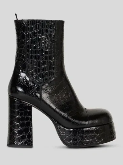 Etro Black Printed Leather Platform Boots In Schwarz