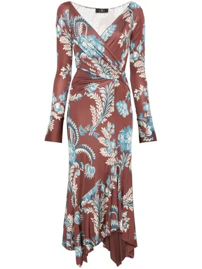 Etro Printed Midi Dress In Red