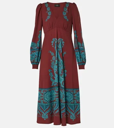 Etro Printed Midi Dress In Red