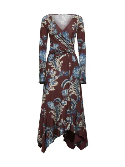 Etro Printed Midi Dress In Braun