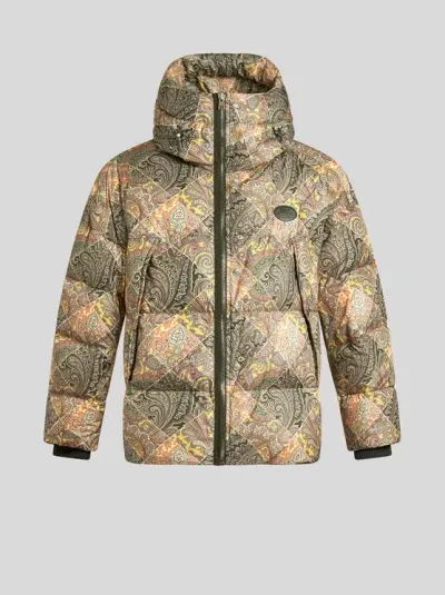 Etro Paisley-print Hooded Puffer Jacket In Neutrals