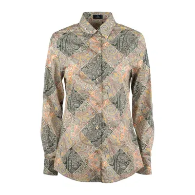 Etro Printed Popeline Shirt With Patchwork Paisley Print In Yellow