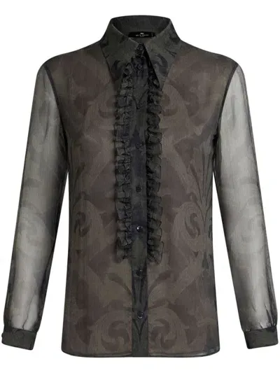 Etro Printed Ruched Shirt In Grey