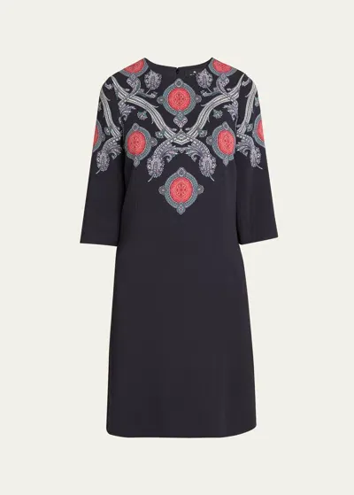 Etro Printed Shift Dress In Blue Print