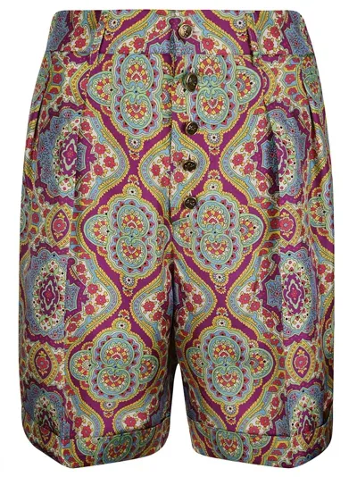 Etro Printed Silk High Rise Shorts In Multi Lilac