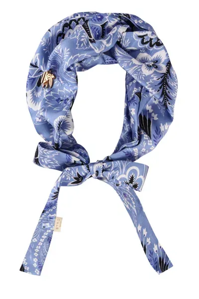 Etro Printed Silk Headband In Blue