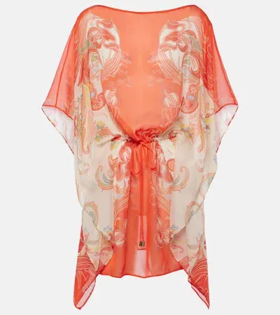 Etro Paisley-print Silk Kaftan Dress In Red