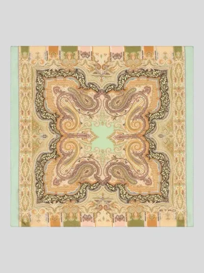 Etro Printed Silk Pocket Square In Beige