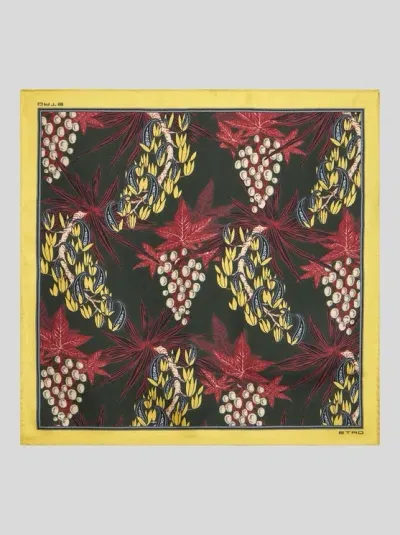 Etro Floral-print Silk Pocket Square In Yellow