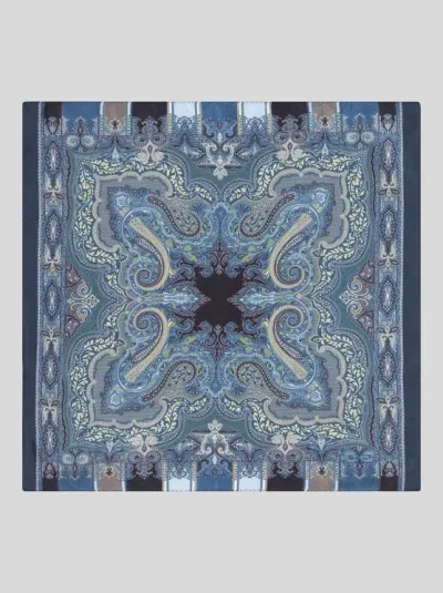 Etro Abstract-print Silk Pocket Square In Blue